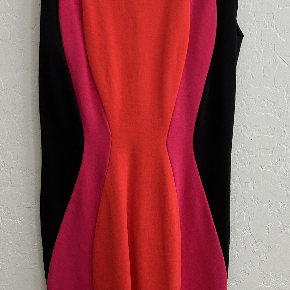 Tahari Color Block Fitted Sheath Dress – Red, Orange & Black (Size 8)